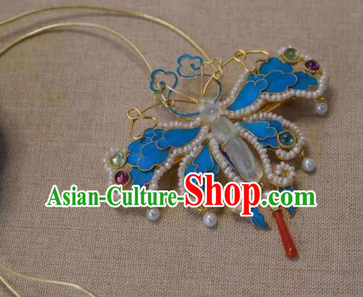 China Ancient Qing Dynasty Court Jewelry Traditional Handmade Pearls Dragonfly Brooch Accessories
