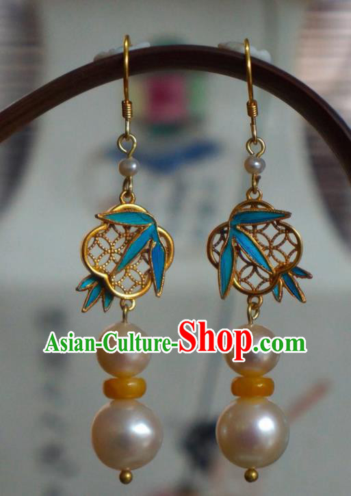 Chinese Ancient Queen Ear Accessories Qing Dynasty Empress Earrings Traditional Pearls Jewelry