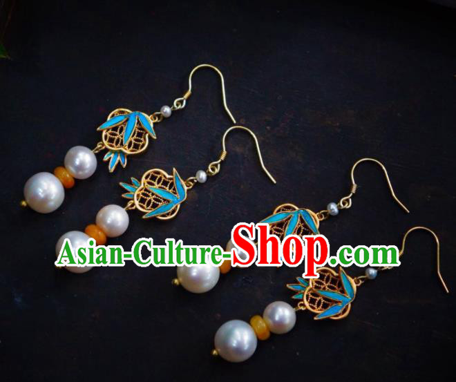 Chinese Ancient Queen Ear Accessories Qing Dynasty Empress Earrings Traditional Pearls Jewelry