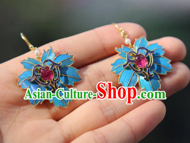 Chinese Traditional Jewelry Qing Dynasty Empress Earrings Ancient Queen Blueing Leaf Ear Accessories