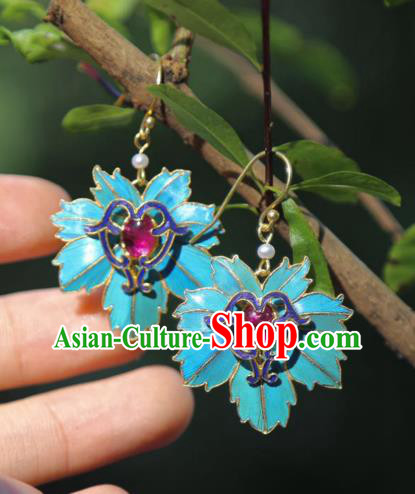Chinese Traditional Jewelry Qing Dynasty Empress Earrings Ancient Queen Blueing Leaf Ear Accessories