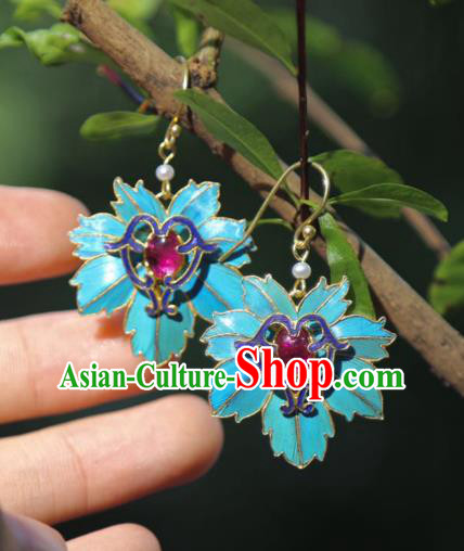 Chinese Traditional Jewelry Qing Dynasty Empress Earrings Ancient Queen Blueing Leaf Ear Accessories