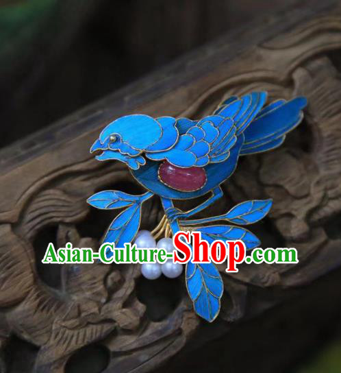 China Traditional Ancient Qing Dynasty Cloisonne Bird Jewelry Handmade Tourmaline Brooch Accessories