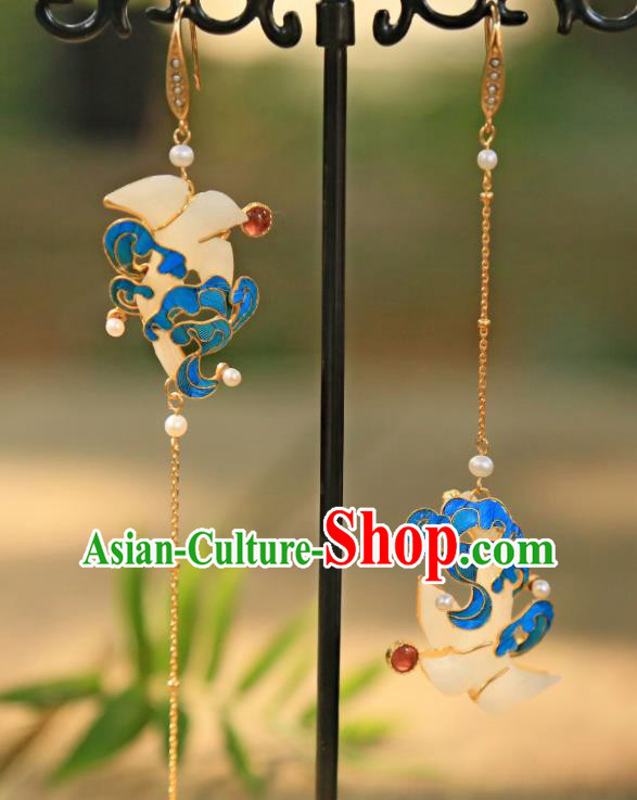 Chinese Traditional Jade Jewelry Qing Dynasty Empress Earrings Ancient Court Lady Ear Accessories