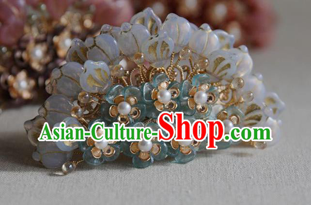 Chinese Handmade Hair Comb Traditional Ming Dynasty Hanfu Hair Accessories Ancient Princess Blue Plum Hair Crown