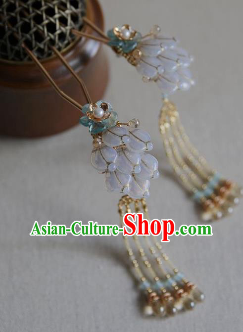 Chinese Traditional Handmade Ming Dynasty Hanfu Hair Accessories Ancient Princess Beads Tassel Hairpin