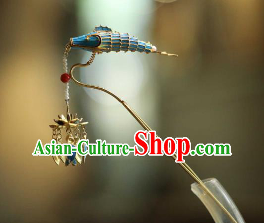Chinese Traditional Pearls Tassel Hairpin Handmade Hair Accessories Ancient Empress Cloisonne Lotus Fish Hair Stick
