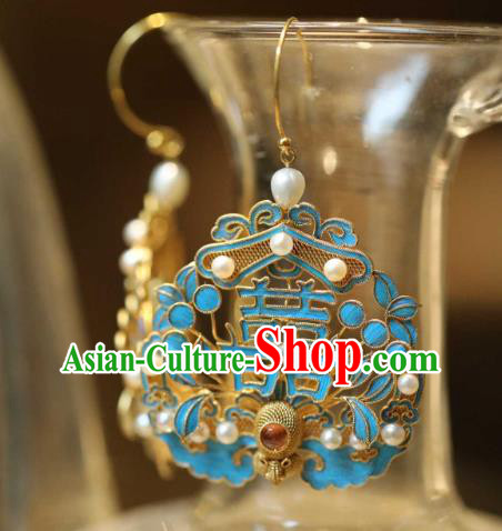 Chinese Traditional Wedding Earrings Accessories Ancient Qing Dynasty Empress Pearls Ear Jewelry