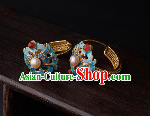 Chinese Ancient Qing Dynasty Court Woman Ear Jewelry Traditional Hanfu Earrings Cloisonne Accessories