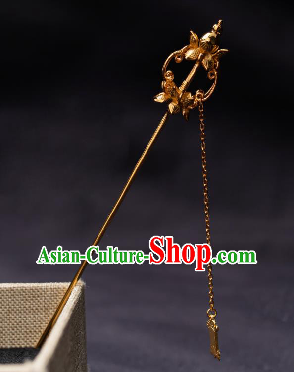 Chinese Traditional Ming Dynasty Empress Hairpin Ancient Queen Golden Lotus Tassel Hair Stick