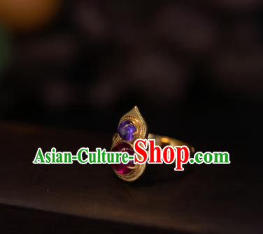 China National Golden Gourd Ring Jewelry Traditional Accessories Handmade Qing Dynasty Gems Circlet
