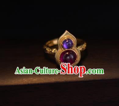 China National Golden Gourd Ring Jewelry Traditional Accessories Handmade Qing Dynasty Gems Circlet