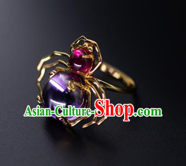 China National Golden Crab Ring Jewelry Traditional Accessories Handmade Ming Dynasty Amethyst Circlet
