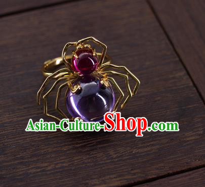 China National Golden Crab Ring Jewelry Traditional Accessories Handmade Ming Dynasty Amethyst Circlet
