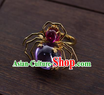 China National Golden Crab Ring Jewelry Traditional Accessories Handmade Ming Dynasty Amethyst Circlet