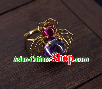 China National Golden Crab Ring Jewelry Traditional Accessories Handmade Ming Dynasty Amethyst Circlet