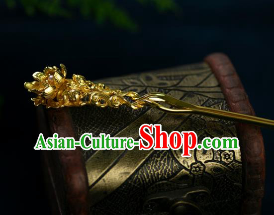 Chinese Ancient Court Woman Pearl Hair Stick Traditional Ming Dynasty Wedding Golden Hairpin