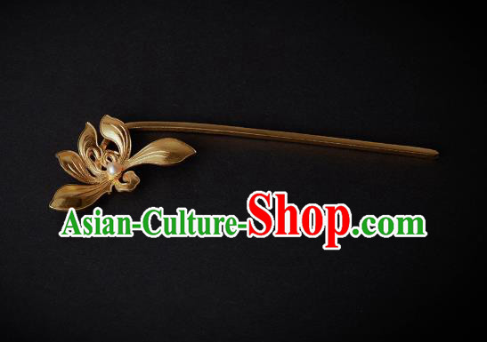 Chinese Ancient Princess Golden Mangnolia Hairpin Handmade Traditional Ming Dynasty Hair Accessories