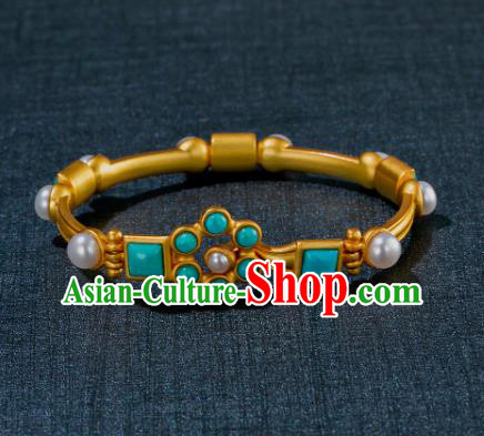 China Ancient Tang Dynasty Princess Bracelet Jewelry Traditional Handmade Hanfu Accessories Golden Bangle