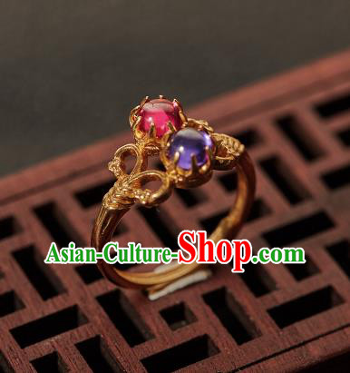China Ancient Qing Dynasty Imperial Consort Ring Jewelry Traditional Handmade Gems Circlet Accessories