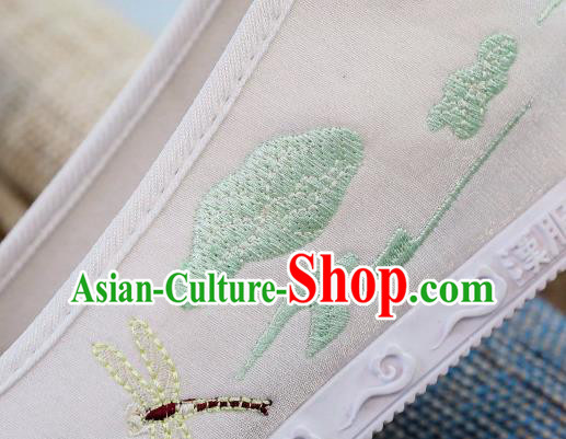 China Traditional Hanfu Shoes Handmade National White Cloth Shoes Embroidered Lotus Shoes