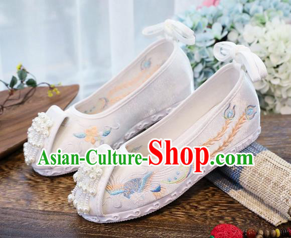 China Traditional Beads Tassel Shoes Hanfu Shoes Handmade National Shoes Embroidered Phoenix Shoes