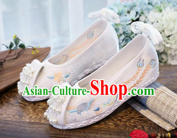 China Traditional Beads Tassel Shoes Hanfu Shoes Handmade National Shoes Embroidered Phoenix Shoes