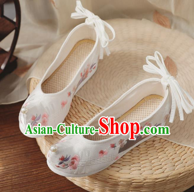 China National White Cloth Shoes Traditional Shoes Embroidered Shoes Handmade Hanfu Bow Shoes