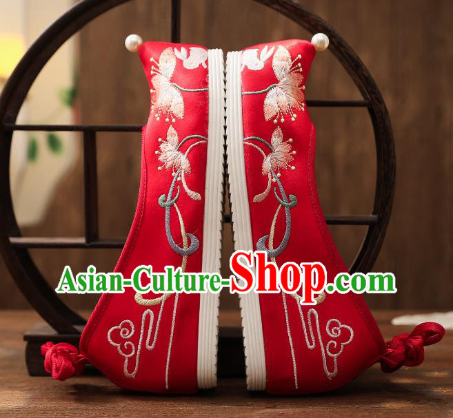 China Traditional Red Cloth Shoes Embroidered Shoes Handmade Hanfu Shoes National Wedding Shoes