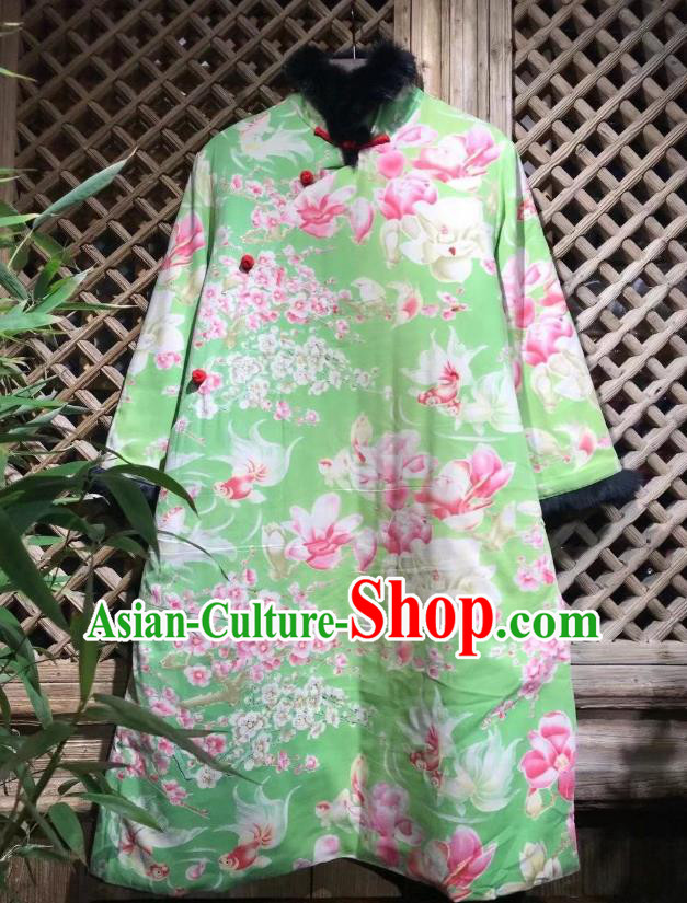 China Traditional Printing Mangnolia Jacket Upper Outer Garment National Costume