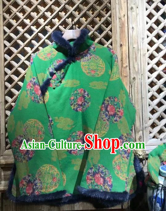 China Traditional Pattern Green Jacket Tang Suit Cotton Padded Coat National New Year Outer Garment