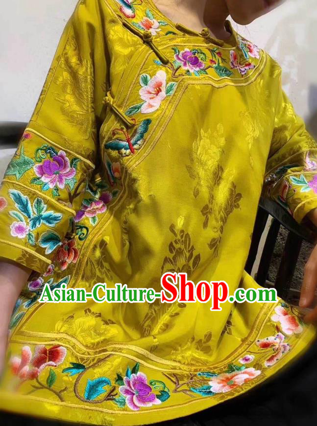 China Tang Suit Embroidered Clothing Traditional Qing Dynasty Women Golden Silk Jacket