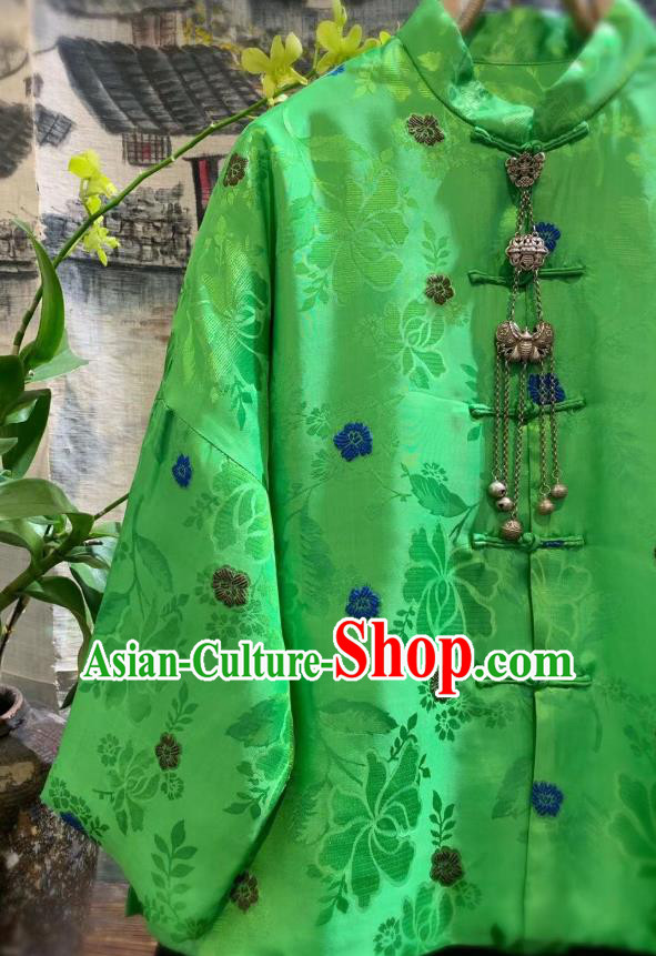 China Tang Suit Outwear Clothing Traditional Green Silk Jacket
