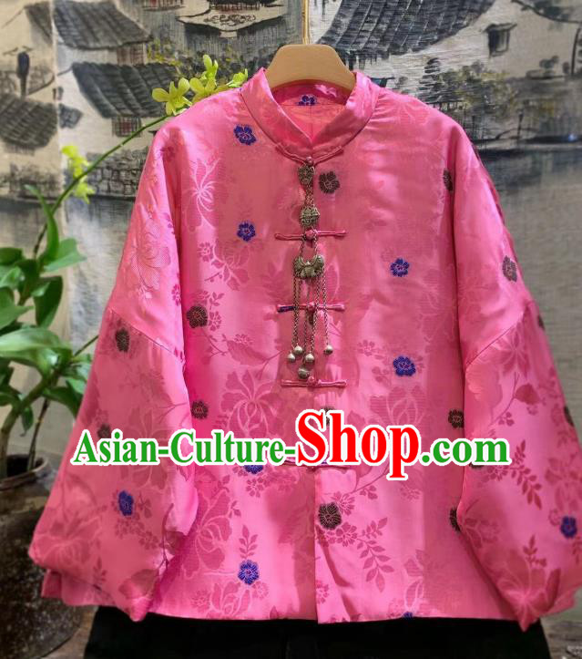 China Traditional Pink Silk Jacket Tang Suit Outwear Clothing