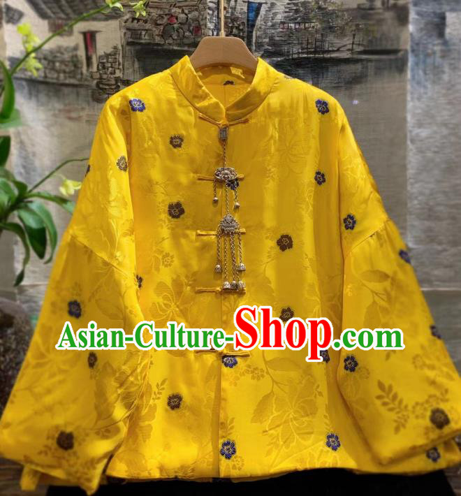 China Traditional Yellow Silk Jacket Tang Suit Outwear Coat Clothing