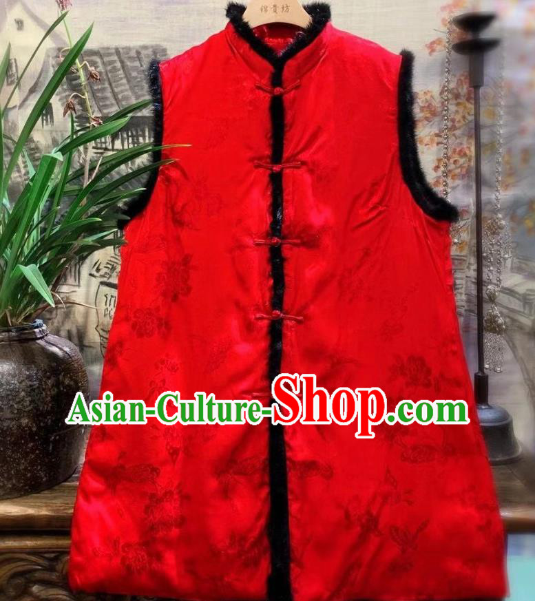 China National Butterfly Pattern Vest Women Upper Outer Garment Clothing Tang Suit Red Waistcoat