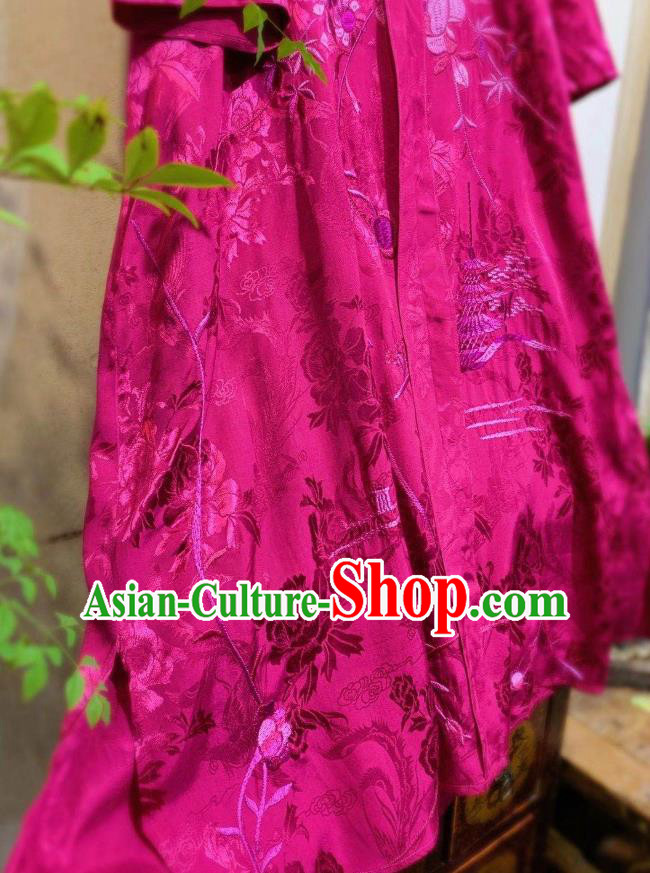 Chinese Traditional Rosy Silk Cheongsam National Clothing Embroidered Long Qipao Dress