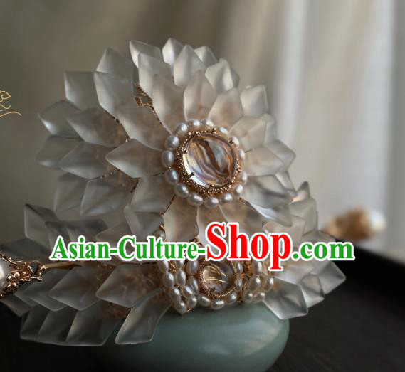 Chinese Handmade Pearls Hair Crown Traditional Hanfu Hair Accessories Ancient Princess Hair Comb
