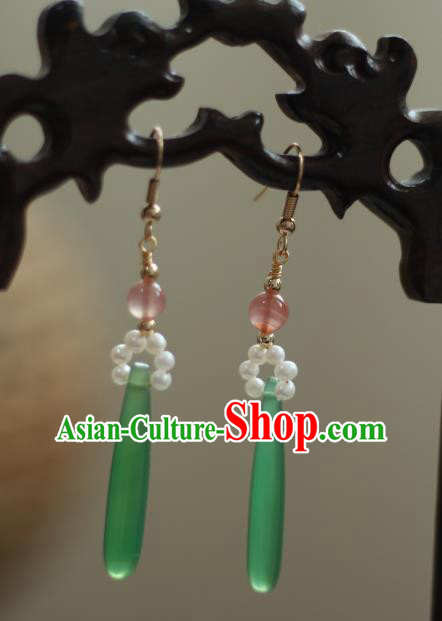 China Ancient Palace Lady Pearls Ear Jewelry Traditional Qing Dynasty Princess Jade Earrings