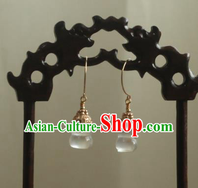 China Ancient Palace Lady Gourd Ear Jewelry Traditional Qing Dynasty Princess White Chalcedony Earrings
