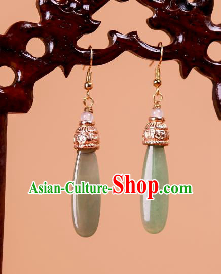 China Ancient Imperial Consort Jade Ear Jewelry Traditional Qing Dynasty Earrings