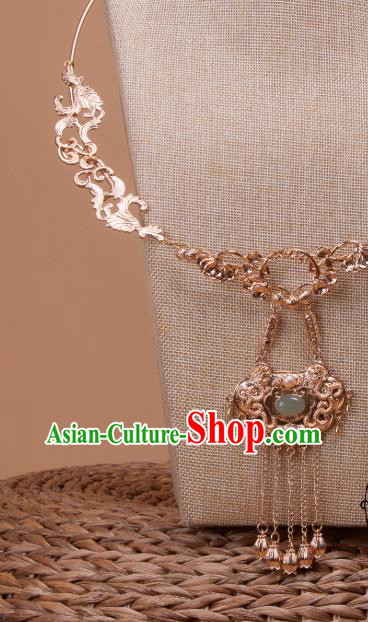 China Traditional Hanfu Golden Tassel Necklace Handmade Ancient Princess Necklet Accessories