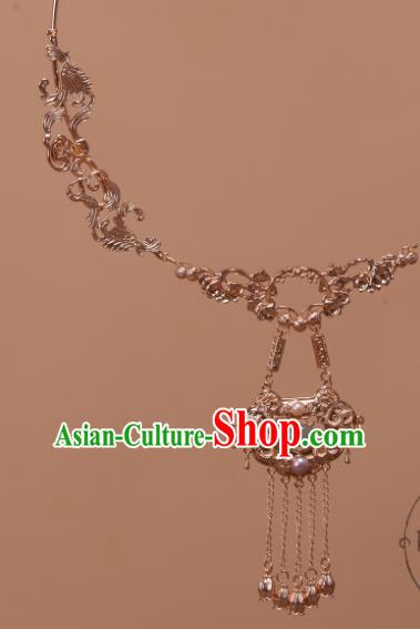 China Traditional Hanfu Golden Tassel Necklace Handmade Ancient Princess Necklet Accessories