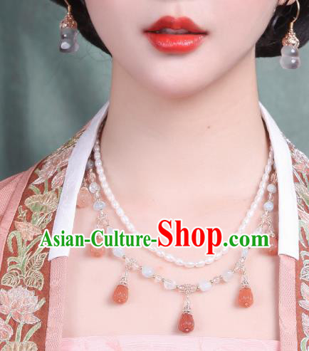 China Traditional Ming Dynasty Hanfu Necklace Handmade Ancient Princess Pearls Necklet Accessories