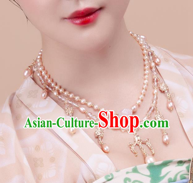China Traditional Ming Dynasty Hanfu Necklace Handmade Ancient Princess Pearls Necklet Accessories