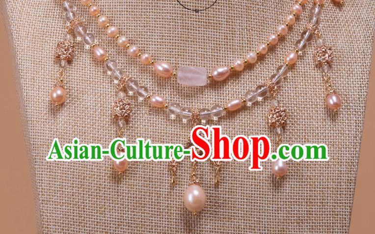 China Traditional Ming Dynasty Hanfu Necklace Handmade Ancient Princess Pearls Necklet Accessories