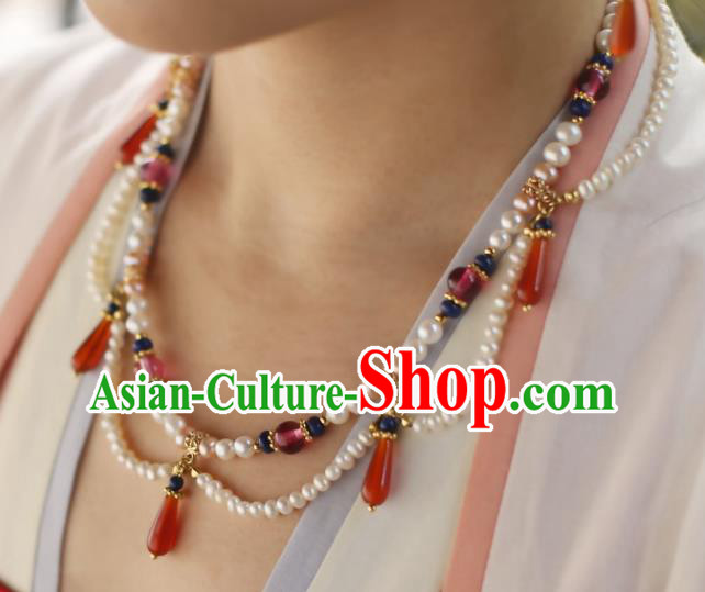 China Traditional Tang Dynasty Hanfu Necklace Accessories Handmade Ancient Princess Pearls Necklet