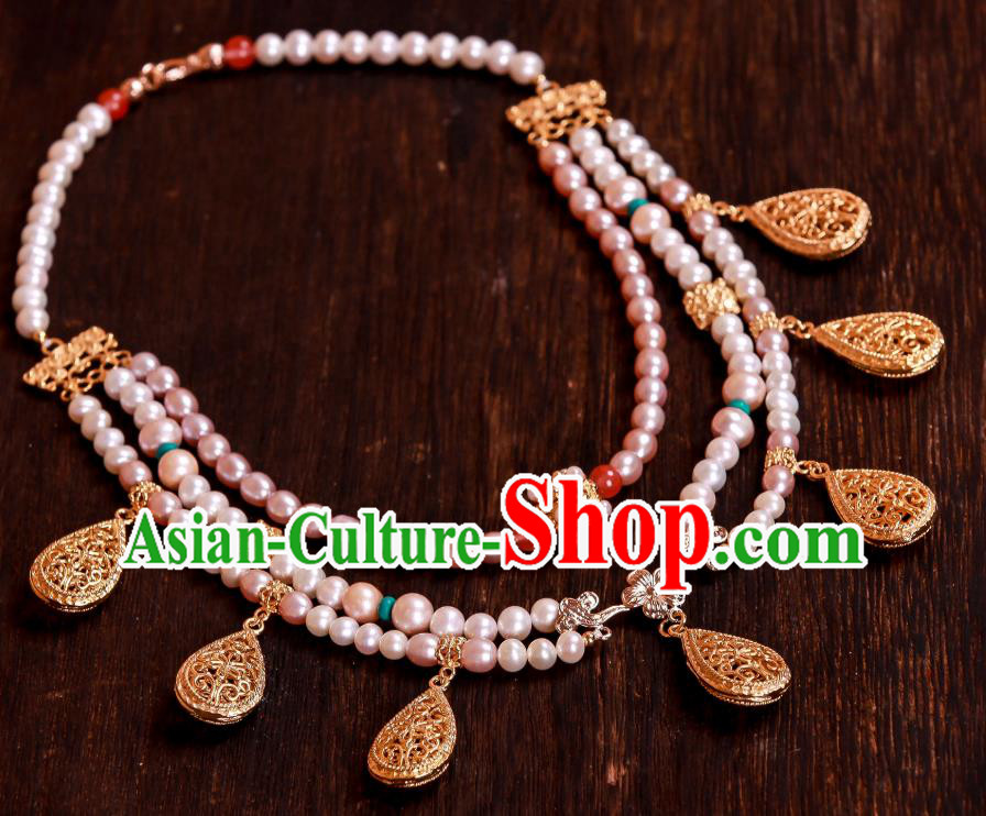 China Handmade Ancient Princess Pearls Necklet Accessories Traditional Tang Dynasty Hanfu Necklace