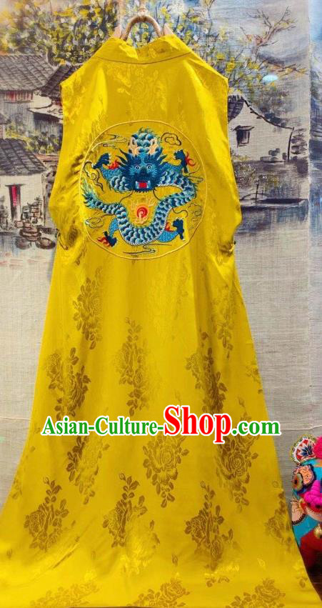 China Tang Suit Waistcoat National Clothing Embroidered Dragons Golden Silk Long Vest