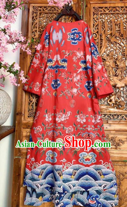 Chinese Traditional Printing Red Silk Cheongsam Clothing National Qipao Dress